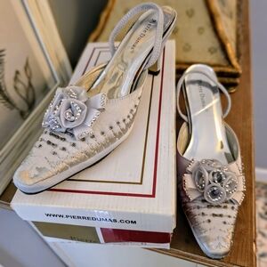 Pierre Dumas Silver Floral Slingback Heels